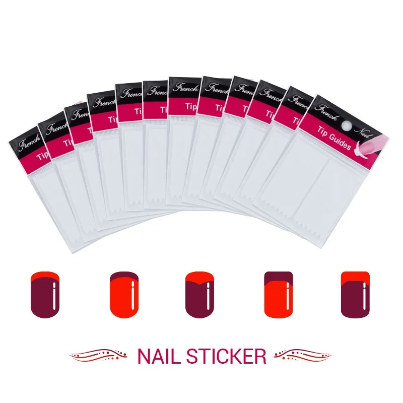 

12Pcs/lot Nails Sticker Tips Guide French Manicure Nail Art Decals Form Fringe Guides DIY Styling Beauty Tools