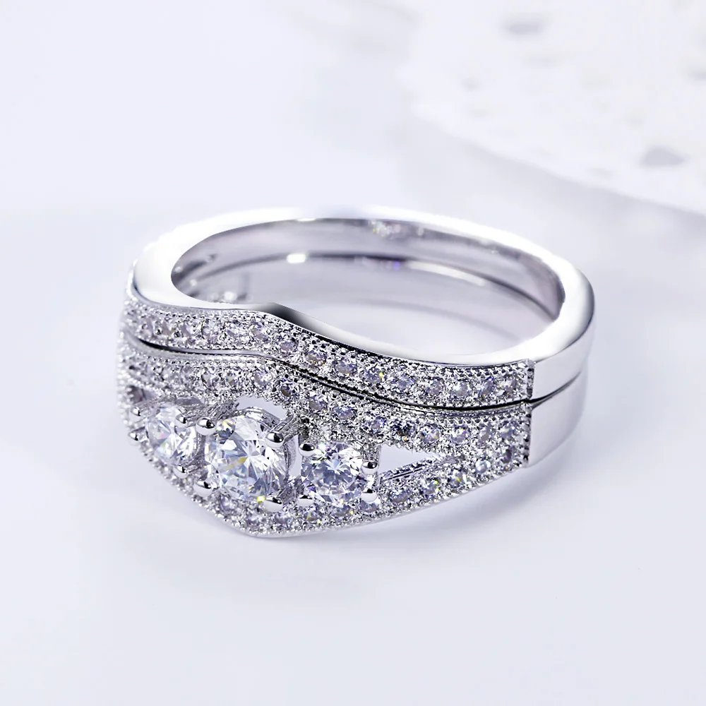 DreamCarnival 1989 Deluxe Stacking Ring 2 pieces set Hot sell High grade Lover rings Gift for Valentine Love jewelry SJS19499