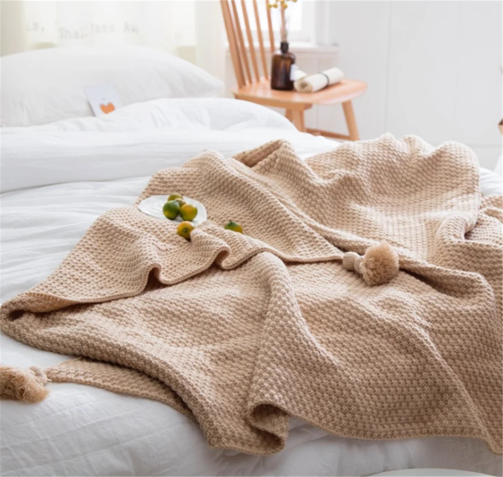 Enipate, нордическое акриловое одеяло с кисточками, вязаное одеяло для дивана, кровати, одеяло ручной работы, одеяло, путешествие самолет, покрывало, 4 цвета, 130*170 см - Цвет: Khaki