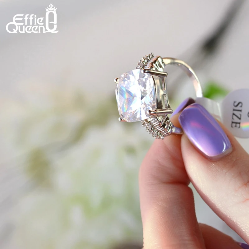 Effie Queen Роскошная подушка для резки циркония кольцо предложения серебряный цвет