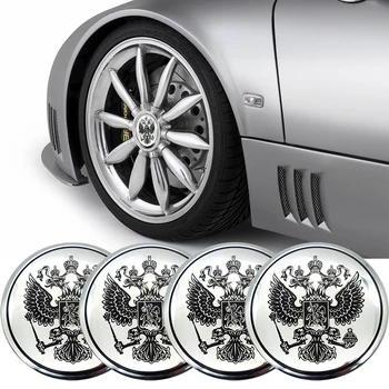 

Auto Coat of Arms of Russia Nickel Metal Car Decals Russian Federation Eagle Emblem 4pcs 56mm Car Steering tire Center sticker