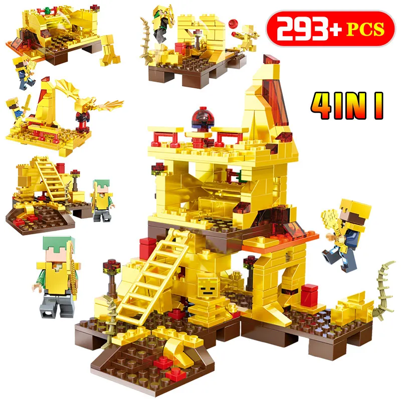 

4 In 1 My World Technic Golden Dragon Building Blocks Compatible LegoINGLYS Minecrafter Golden World Enlightenment children Toys