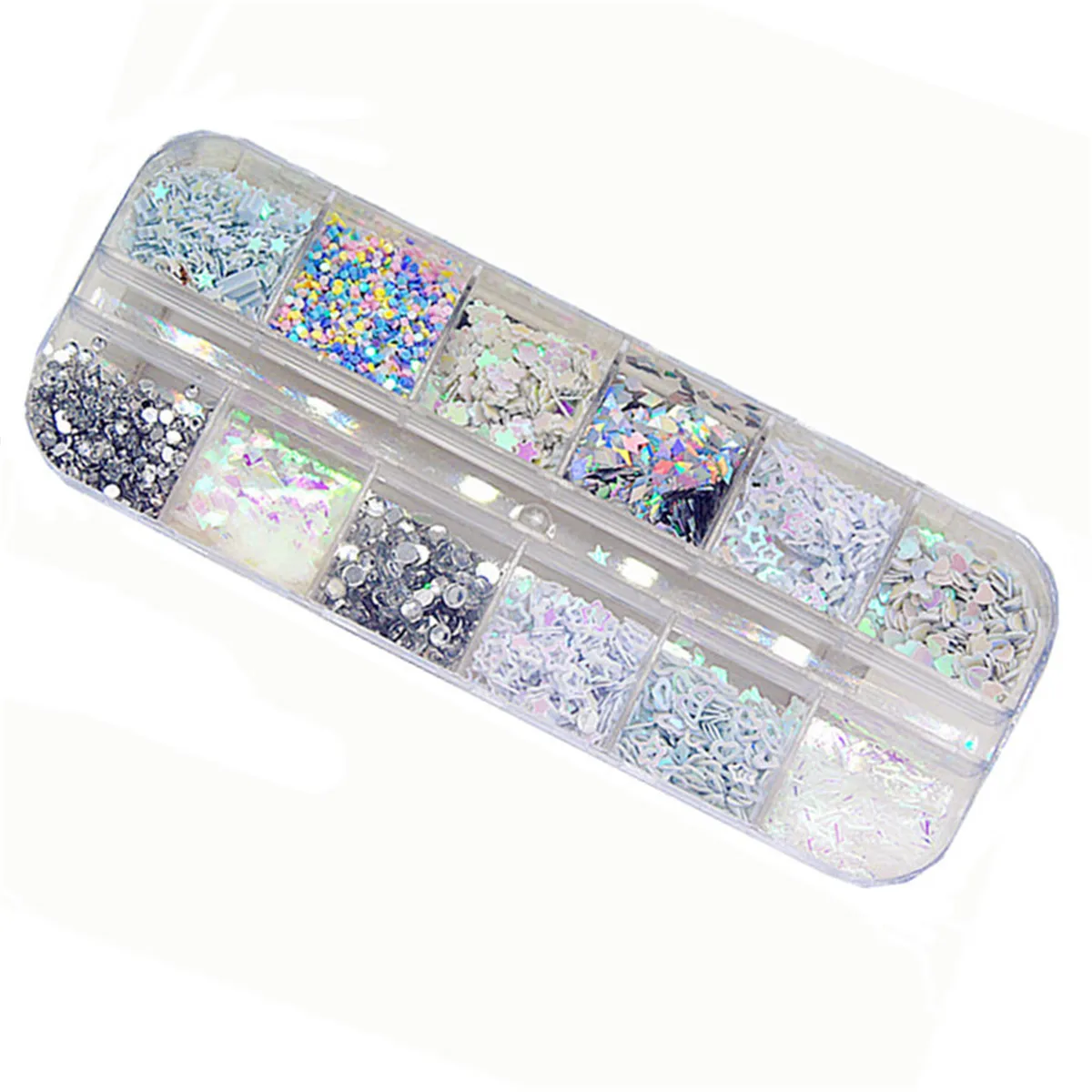 

12 Mix Glitter Powder Sequins Nail Art Box Kit Nails Paillette Flakes Love Star Dot Shell Paper Decor Accessories Manicure Tools