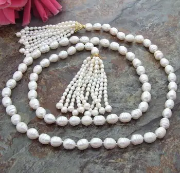

Beautiful 11-13 mm White rice Freshwater Pearl Long 45" Necklace