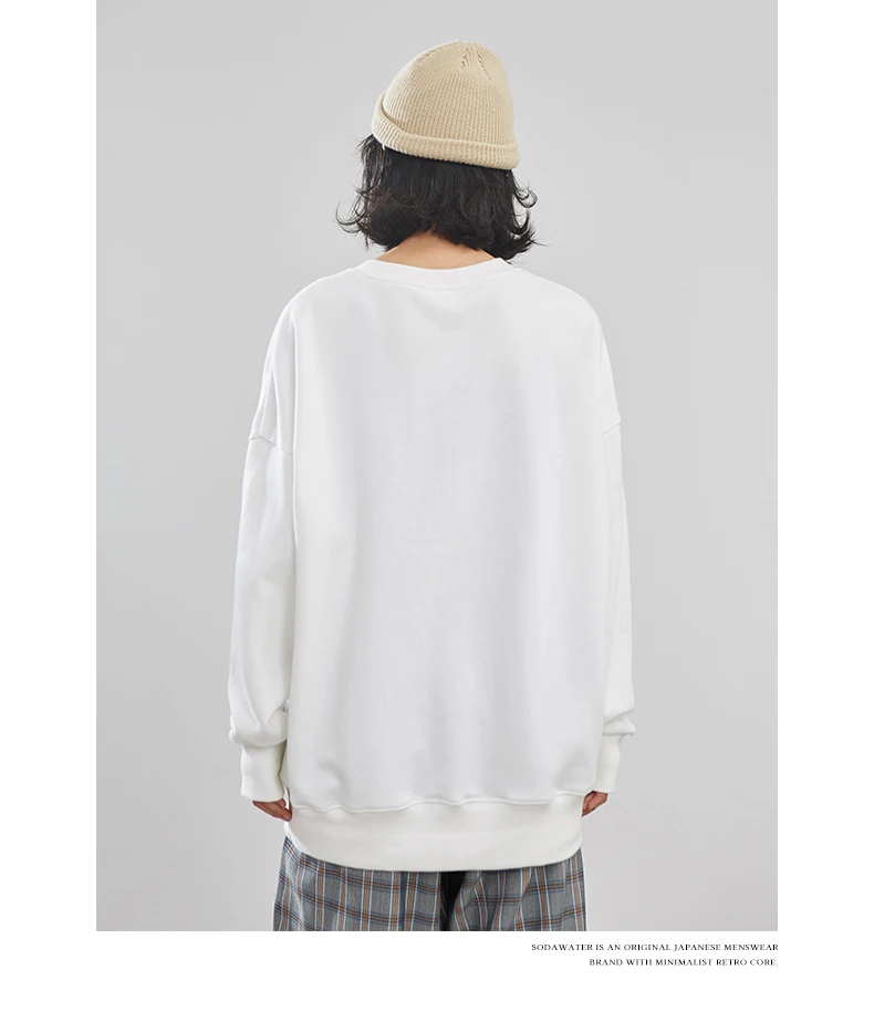 SODAWATER, мужские хип-хоп толстовки, японская мода, однотонный пуловер с круглым вырезом, толстовки, Осень-зима, базовая негабаритная мужская одежда 9603W