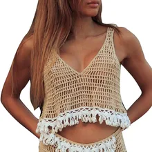 Женские блузки с v-образным вырезом, летние, без рукавов, пляжные, повседневные, купальники, майка, женский, полый купальник, вязаный жилет, купальник, новинка, A30419