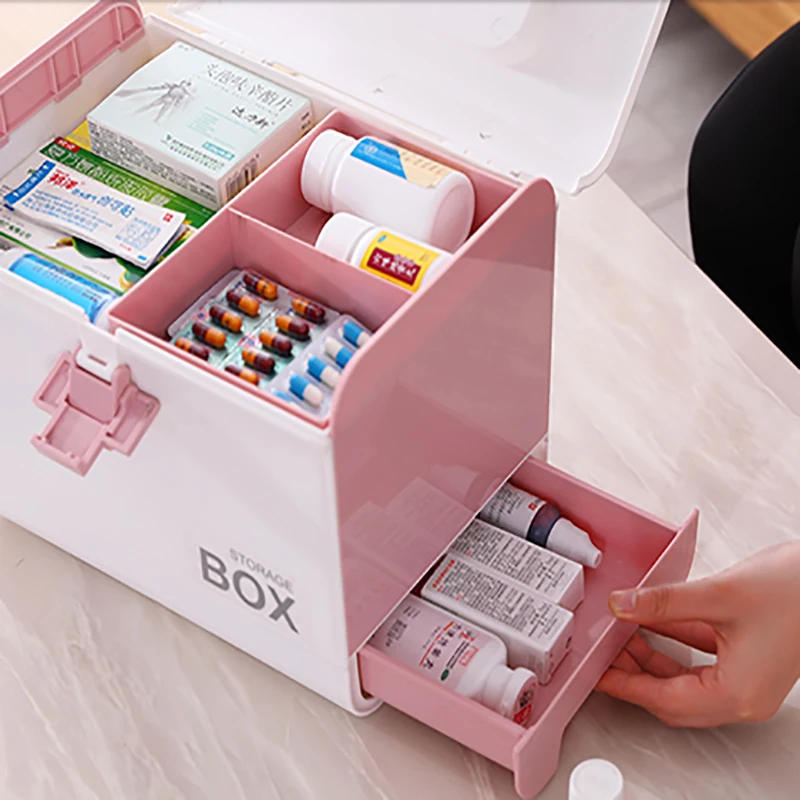 Billig Startseite First Aid Kit Medizin Box Lagerung Box Kunststoff Behälter Notfall Kit Tragbare Multi schicht Große Kapazität Medizin Brust