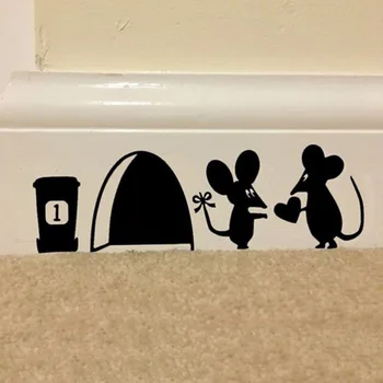 

1PC Vinyl Wall Switch Toilet Glass Decal Home Decor Hot Sale Cute Mouse Love Heart with Rat Hole Black Wall Sticker Wallpapers