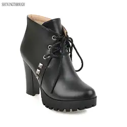Новинка 2018 г. на шнуровке ботильоны осенние женские ботинки женская обувь Обувь на высоком каблуке обувь под платье женская обувь больших