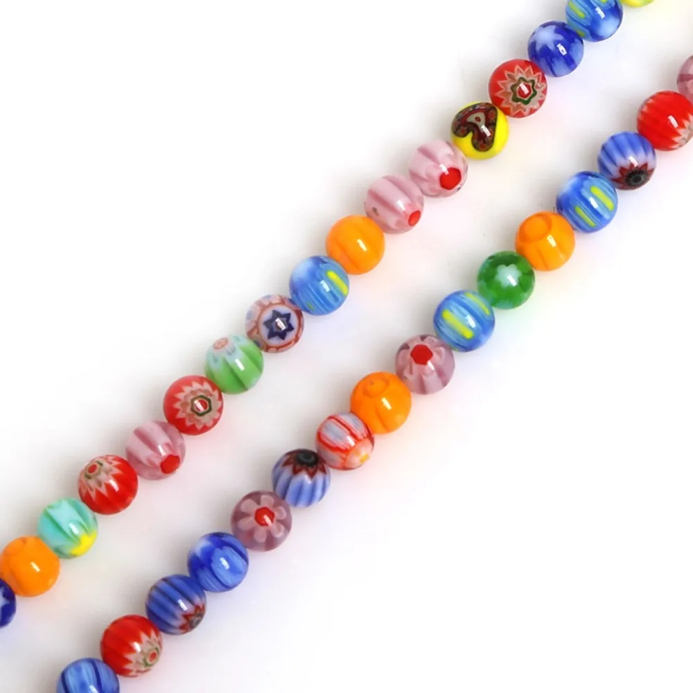 4/6/8/10mm Mixed Color 39cm/str Stripe Millefiori Round Lampwork Glass Beads For Jewelry Making Bracelet Necklace DIY
