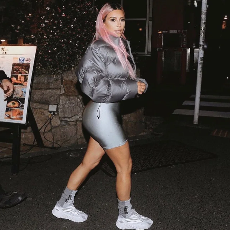 Женские леггинсы из блестящей ткани Kardashian короткие облегающие Черные джеггинсы