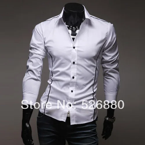 2019 جديد وصول الكمال اقتصاص مخطط الرجال عارضة طويلة الأكمام قميص الأزياء الأبيض الحدود اللباس Camisa الغمد الرجال قميص