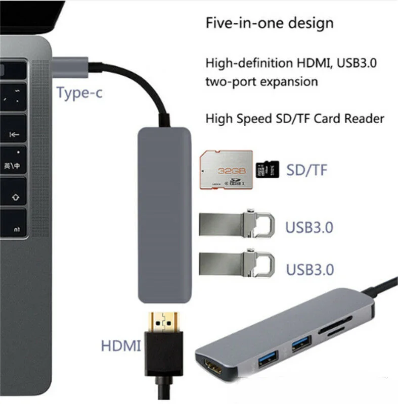 5 в 1 USB C концентратор USB-C к HDMI Micro SD/TF кард-ридер адаптер для MacBook samsung Galaxy S9/S8 huawei P20 Pro type C