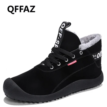 

QFFAZ Men Winter Ankle Boots PU Leather Breathable Men Boots Men Shoes snowboots fur Outdoor casual shoes men Botas Homme