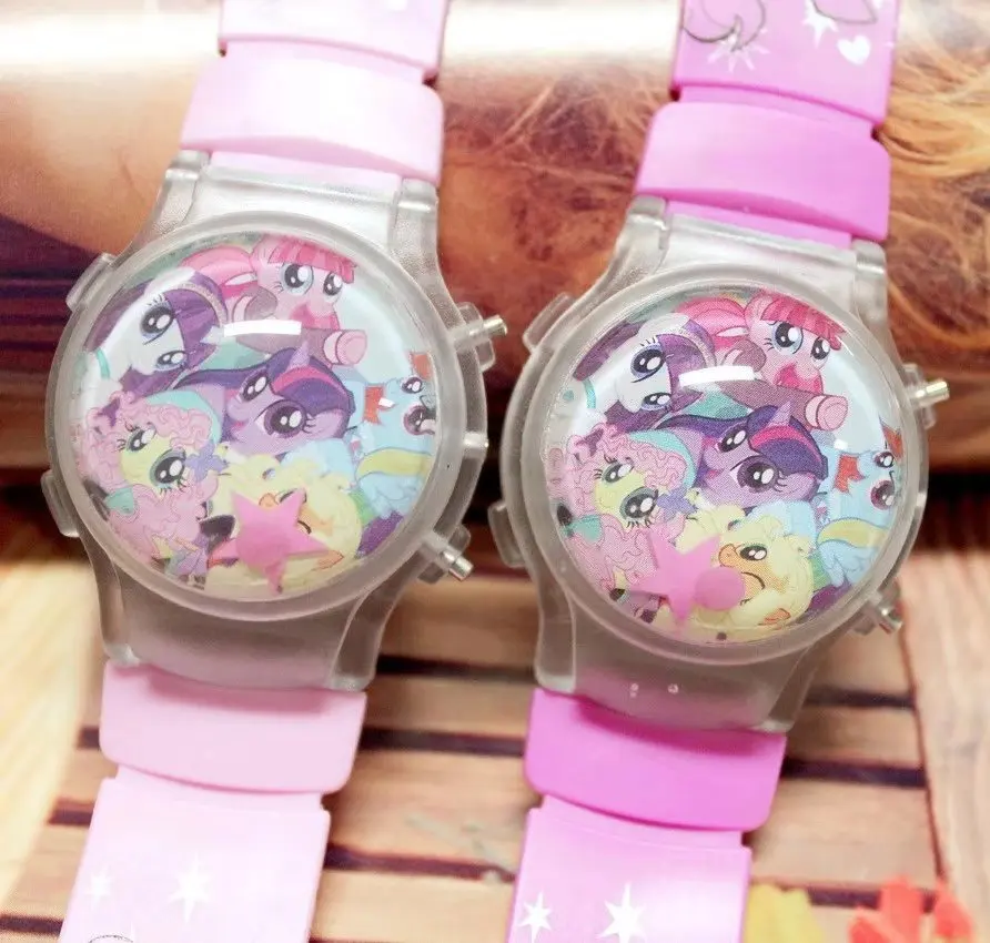 

2018 pony cartoon silicone baby girl watch water ball calendar flash lamp LED light electronic watch