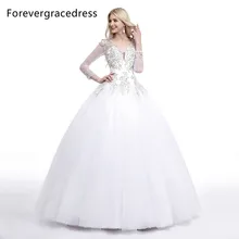 Forevergracedress Ball Gown Long Sleeves Wedding Dress V Neckline Beaded Crystal Long Backless Bridal Gown Plus Size Custom Made