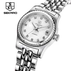 SEKARO женские часы из нержавеющей стали автоматические механические часы женские модные брендовые наручные часы водонепроницаемые часы