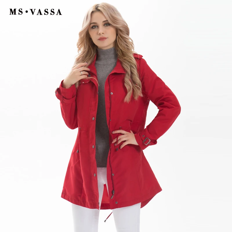 MS VASSA Новый женский модный Тренч пальто дамское длинное повседневное размера