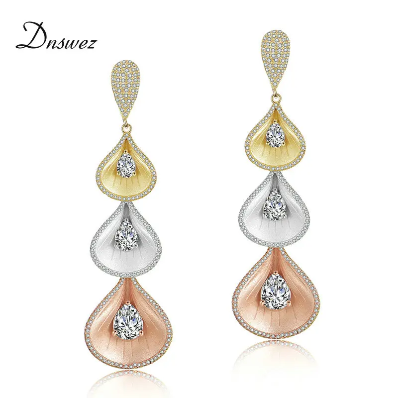 

Dnswez Luxury Water Drop Full Mirco Paved Colorful Cubic Zircon CZ Wedding Women Party Bridal Earring Fashion Jewelry CE492