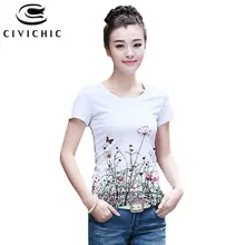 CIVI шикарный этнический цветочный принт, летние футболки в китайском стиле, женские хлопковые футболки с круглым вырезом, тонкие топы с кружевной вышивкой, открытая одежда, WST34