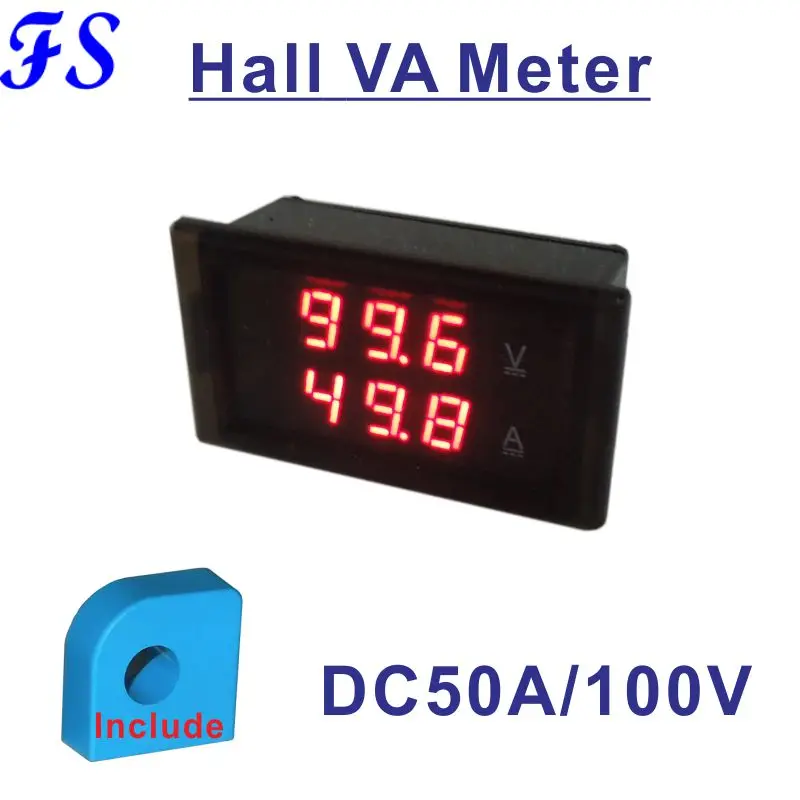 Hall Voltmeter Ammeter DC 100V 50A Current Tester Ampere Meter DC LED