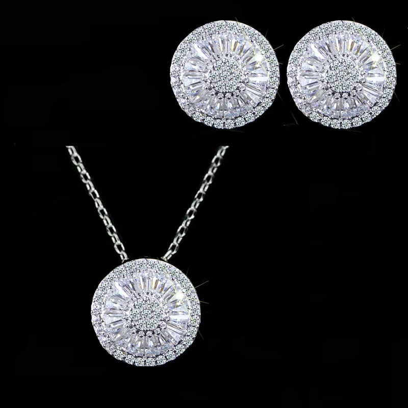 

New Fashion Full Cubic Zircon Crystal Setting Round Earring Necklace 2 Pcs Jewelry Sets For Women