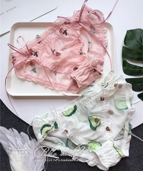 

SP&CITY Korean Avocado Fruit Seamless Panties Women Sexy Underwear Micro Cute Ruffle Bows Briefs Girls Lingerie Lacing Up Thongs