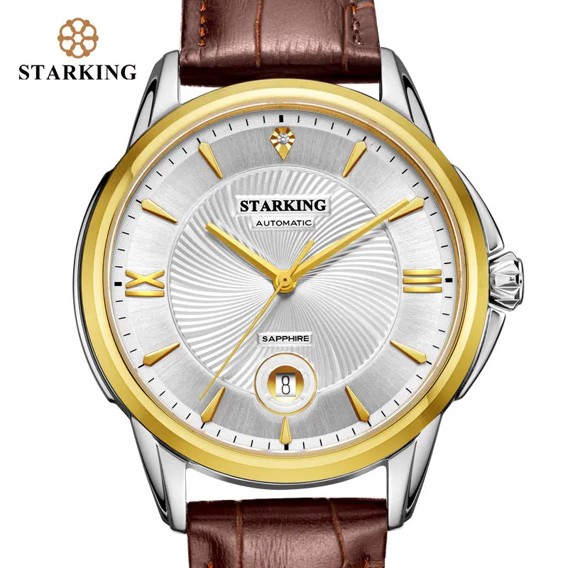 STARKING ووتش 5bar الرجال التلقائي الميكانيكية ووتش الأزرق جلدية المعصم الذكور الأعمال ووتش Relogio Automatico Masculino