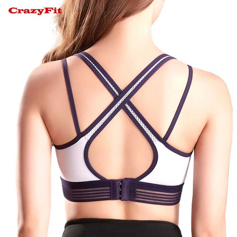 Спортивный бюстгальтер CrazyFit из сетчатого материала, нейлоновый спортивный бюстгальтер для бега, йоги, Вибростойкий спортивный бюстгальтер, женский топ для фитнеса, Женский спортивный жилет, распродажа бюстгальтеров - Цвет: Purple