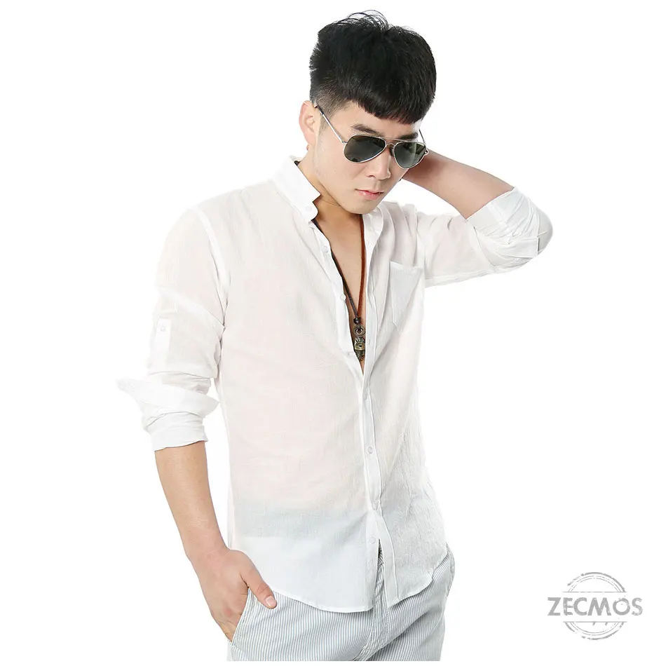 Zecmos Social granddad китайская рубашка с воротником-стойкой, мужская повседневная рубашка, Высококачественная хлопковая льняная рубашка