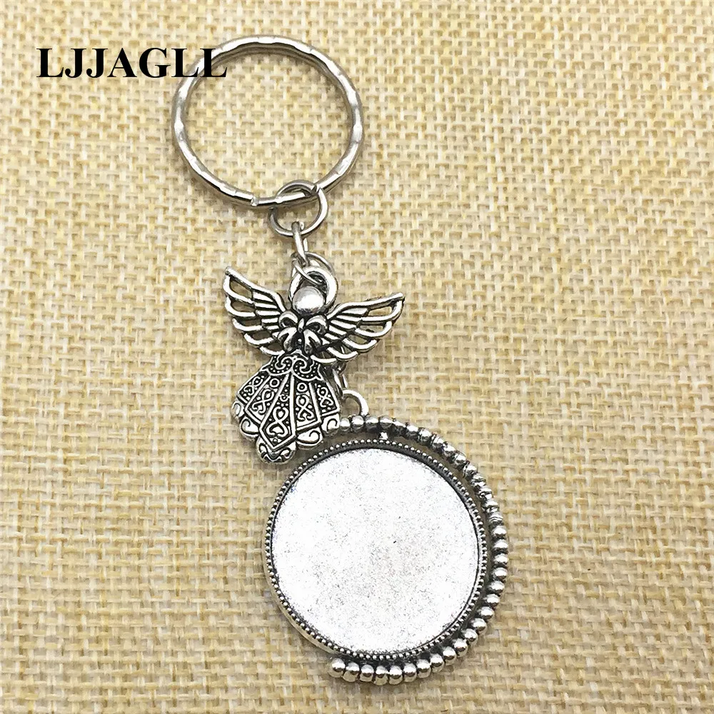 

Silver Angel Charm Diy Split Keyrings 3pcs 25mm Rotation Dome Cameo Photo Setting Double Side Keychain Diy Jewelry Make AYSQ219