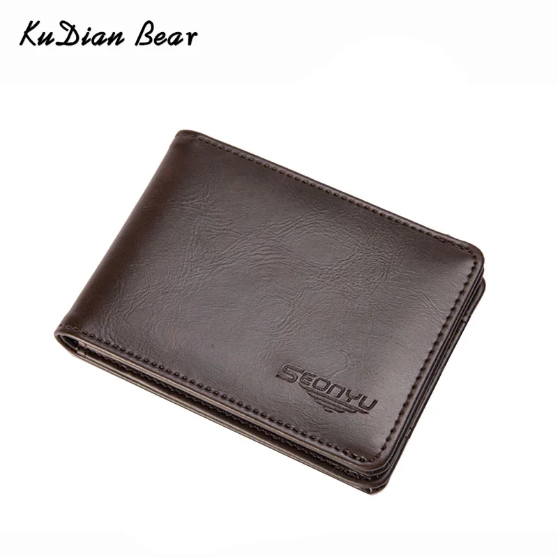 

KUDIAN BEAR Short Leather Men Wallet Bifold Male Purse Slim Card Holder Wallet for Men Carteira Masculina-- BID208 PM49