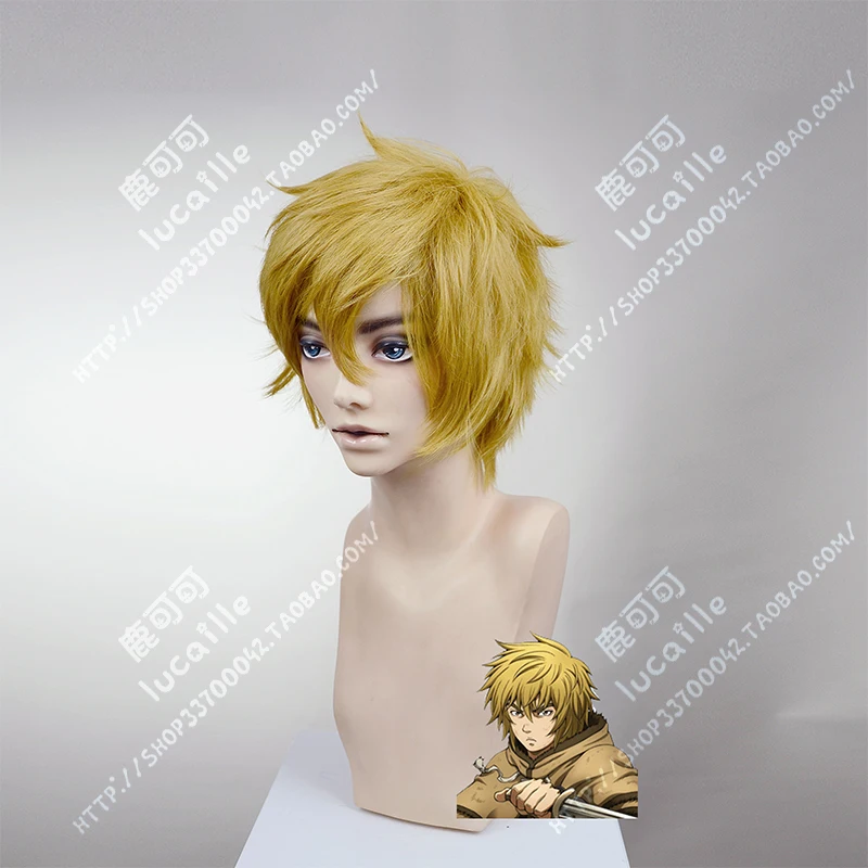 

Anime Vinland Saga Thorfinn Cosplay Wig Short Golden Heat Resistant Synthetic Hair Wigs + Wig Cap