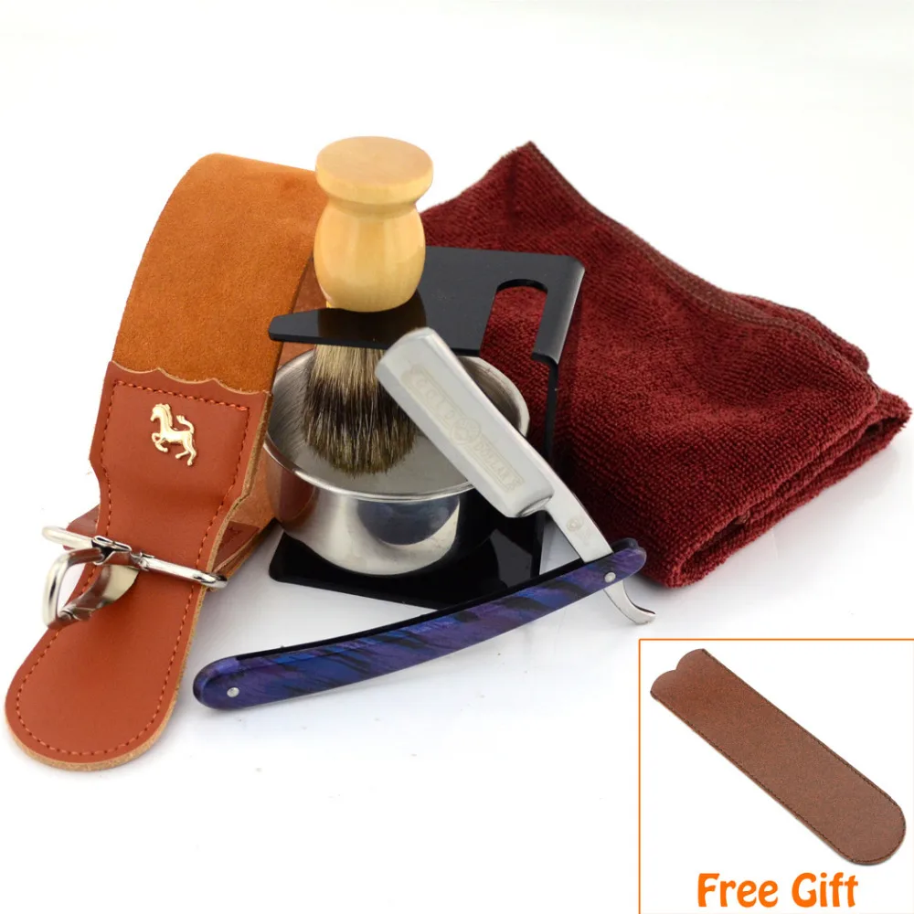 7Pcs Men Shaving Beard Set Straight Razor Leather Sharpening Strop
