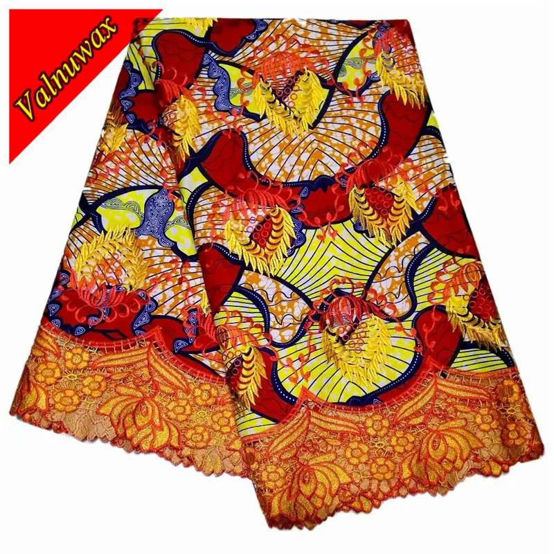 

High Quality 100% polyester African Wax Lace Fabrics Nigerian Ankara Print Lace Fabric 6Yards For Wedding Drees-QD4302#