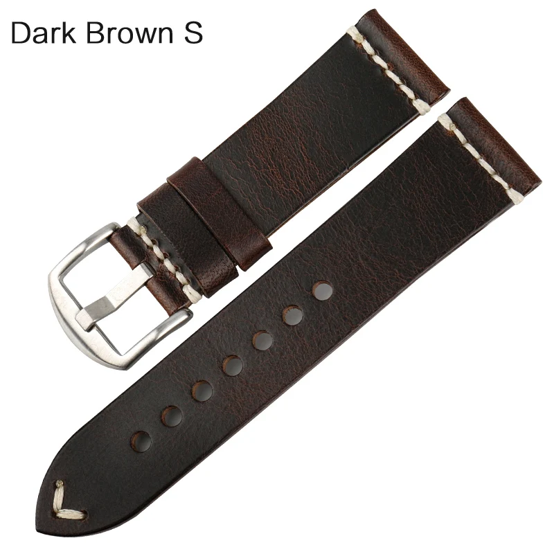 MAIKES Luxury Leather Watch Band with Steel Buckle - Retro Red Grain, 6 Color Options