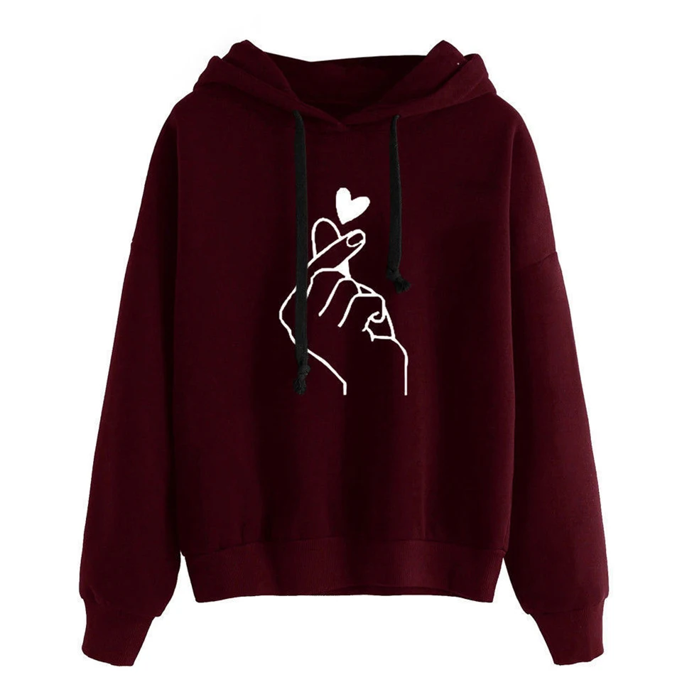 القلب هوديي الاصبع البلوز 4xl Poleron موهير 2019 أسود الأصفر هوديس النساء النبيذ الأحمر السترة Bts الكورية المتضخم هوديي