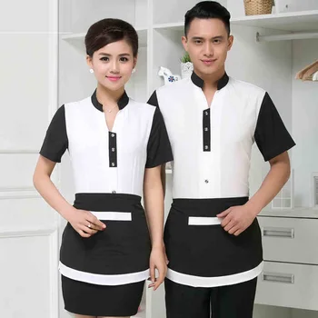 

(10 set-Shirt&Apron) new style The hotel restaurant waiter and waitress wine bar work wear with apron made in China by
