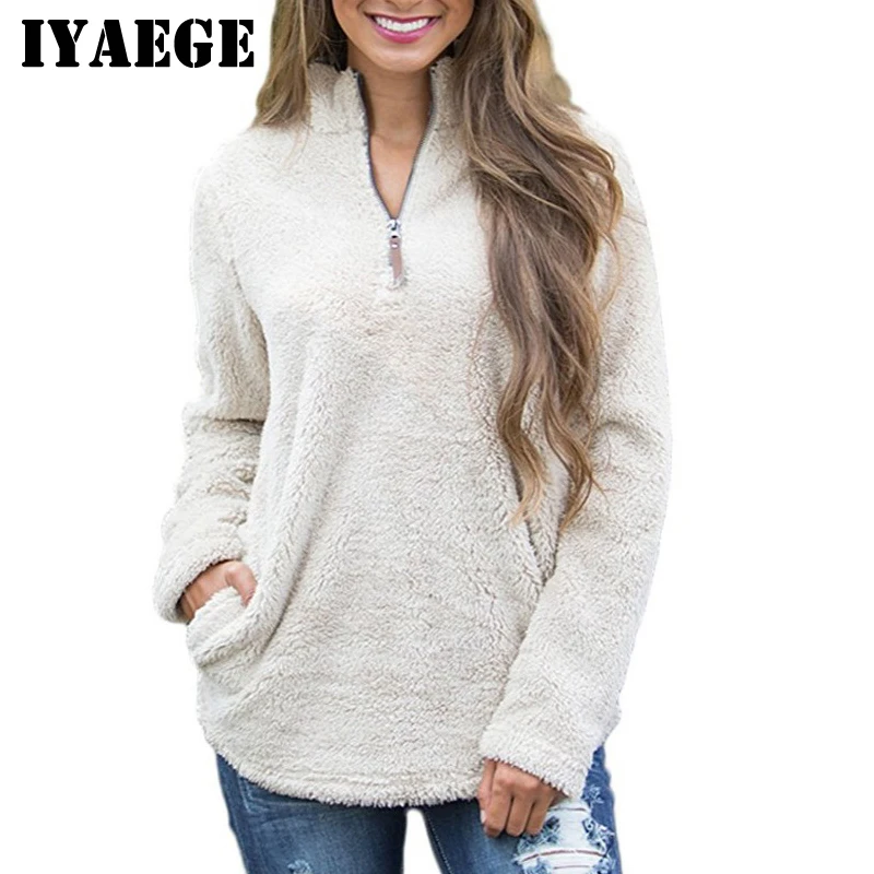 

IYAEGE Pull Femme 2018 Fashion Warm Fleece Turtleneck Sweater Women Casual Zipper Long Sleeve Sweater Pullover Christmas Jumper