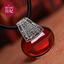 2017 new 925 Sterling Silver Necklace Vintage red Garnet kingdom Love big Pendant opal women jewelry birthday gift for girls