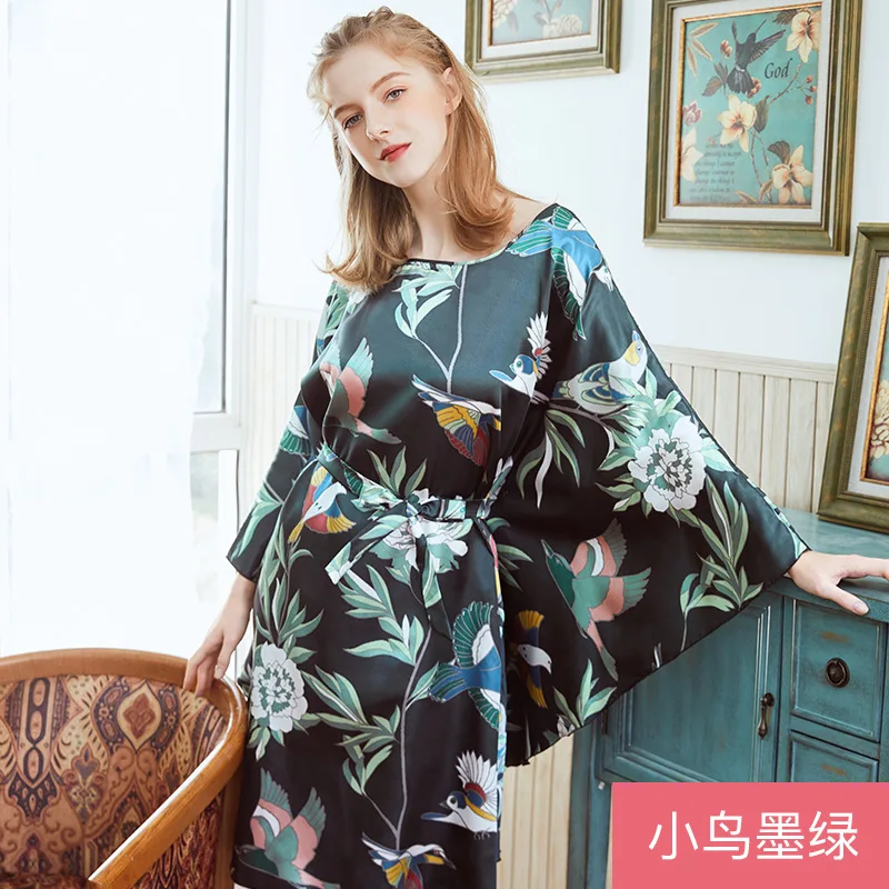 

Plus Size Ladies summer Faux Silk Bath Robe Women Rayon Night Gown Round Collar Nightgown Home Wear Nightwear Pijama Mujer