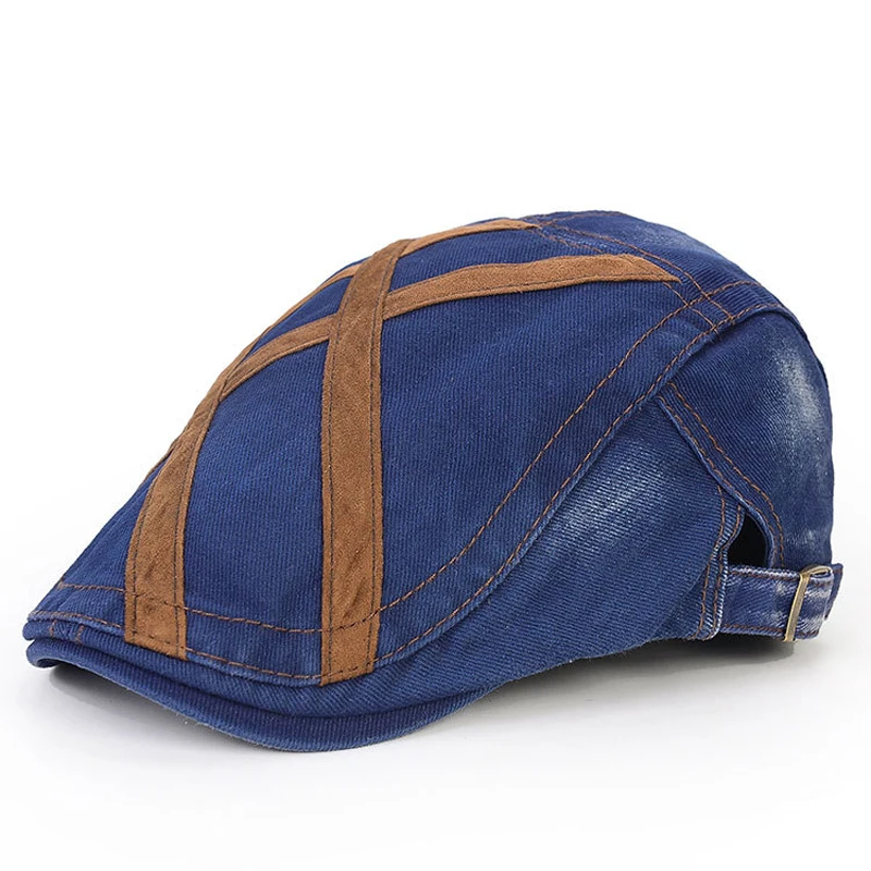 Британский стиль джинсовая кепка для мужчин Модная уличная Мужская кепка для газетчика регулируемая бейсболка уличная пляжная Панама Gorras - Цвет: Синий
