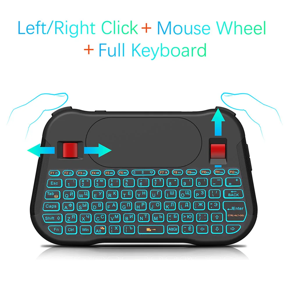 Kopen Vontar Backlight T18 Plus Engels Russische 2.4G Wireless Fly Air Mouse Engels Backlit Toetsenbord Touchpad Controller Voor Android