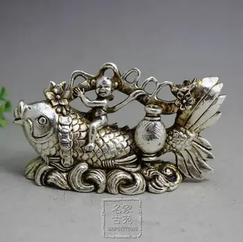 

Antique collection antique bronze crafts carving old fish ornaments rich life paktong felicitous wish of making money.