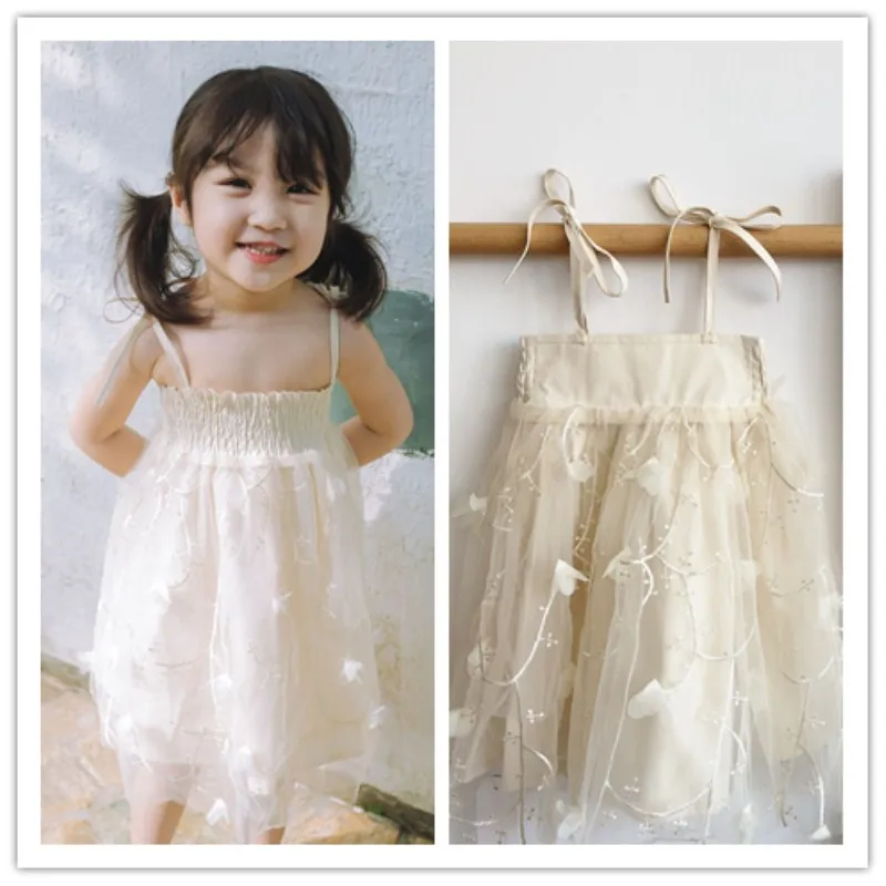 2 3T kids summer fashion dress baby girl clothes apricot color Mesh