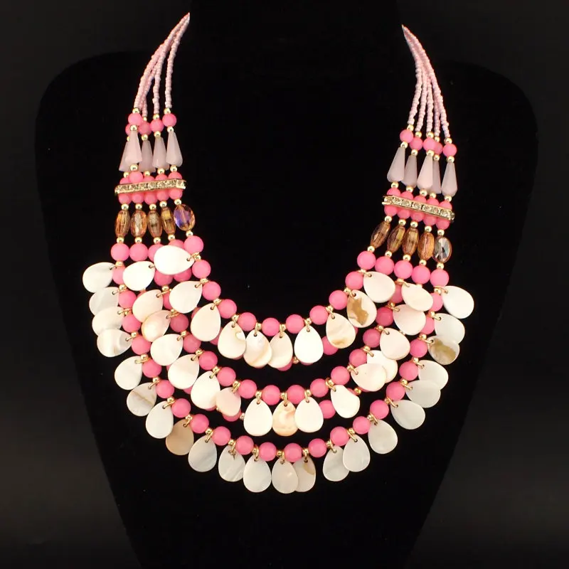 MANILAI Fashion Multilayers Beaded Chokers Necklaces Women Crystal Beads Shell String Statement