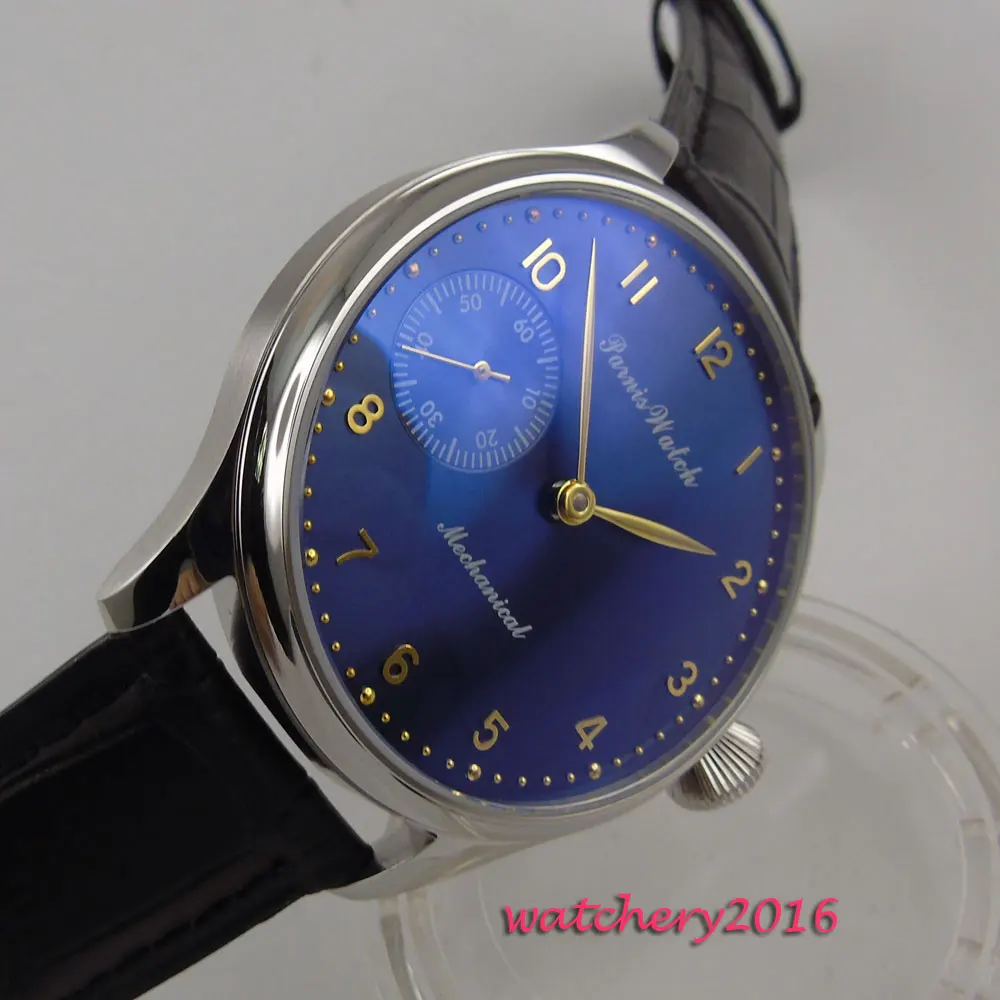 

44mm Parnis Blue dial 17 jewels 6497 movement Hand Wind Mechanical Men's Watch