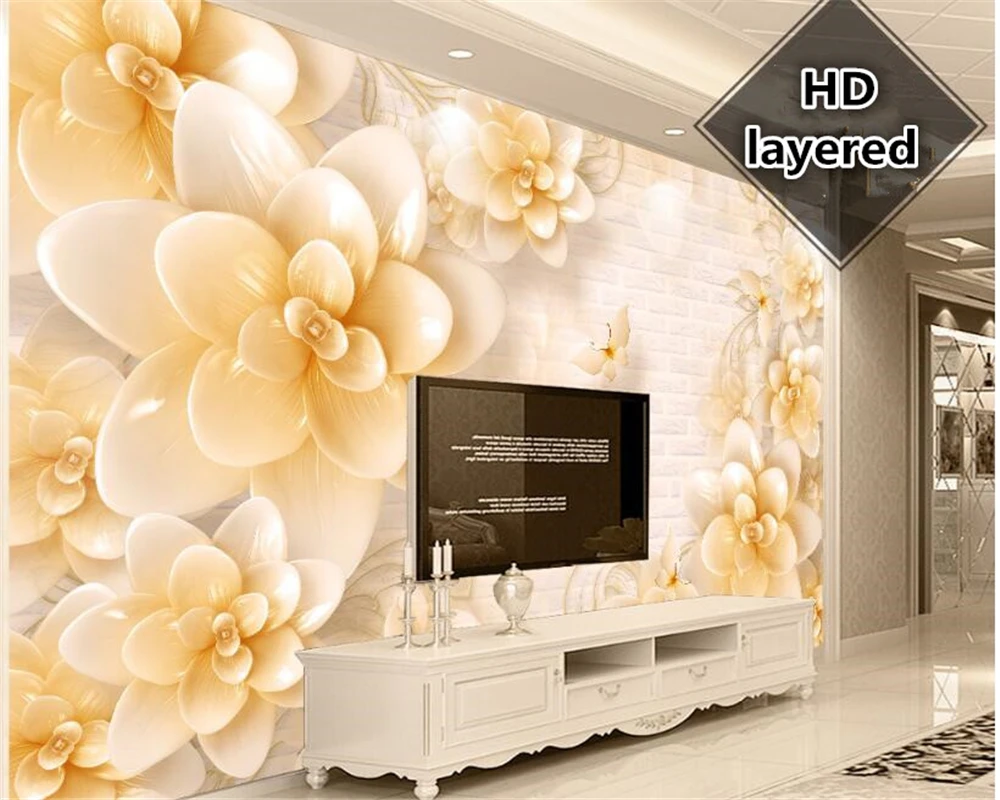 

beibehang High fashion beautiful papel de parede 3d wallpaper relief beige flowers European luxury TV background wall paper
