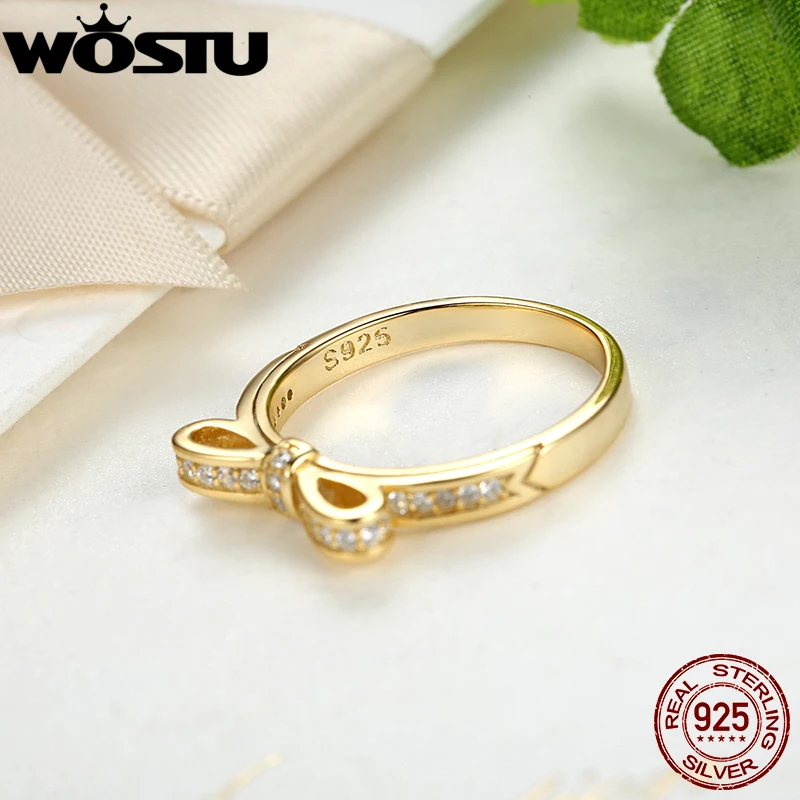 Лидер продаж, настоящее 925 пробы, серебряное, золотое, сверкающий бант, обручальное кольцо для женщин, оригинальные ювелирные изделия XCH7129
