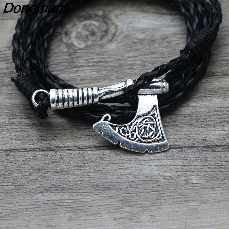 P410 Dongmanli Мужская ювелирного Топор Wrap Anchor Viking Браслет Мужские кожаные аксессуары